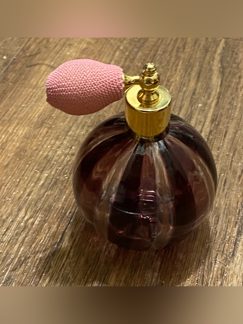 Vintage Glass Perfume Atomizer Bottle Amethyst Purple Rose Gold Glitter Stripes